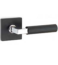 Modern Black and Silver Faceted Lever with Square Rose, Emtek 505019LS26FA19