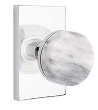 White Marble Conical Knob with Rectangular Rose. Emtek 5052CCMRKWH