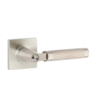 Keyed Knurled Lever with Square Rose, Emtek 5122KLSKN