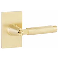 Keyed Knurled Lever with Modern Rectangular Rose, Emtek 5123KLSKN