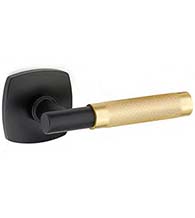 Black and Satin Brass Textured Lever, Emtek 530619TA19KN4