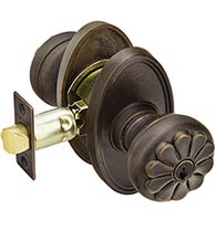 Cast Bronze Petal Keyed Entry Knob with Oval Rose, Emtek 54014PT