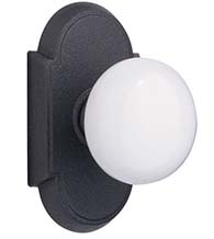 Porcelain Madison Ivory Knob with Traditional Arched Rose, Emtek 7051MI