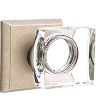 Modern Square Crystal Knob with Sandcast Square Rose, Emtek 7061MSC