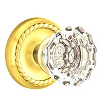 Astoria Clear Crystal Knob with Rope Rosette, Emtek 8051AS