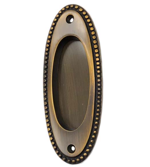 Oval Pocket Door Flush Pull Solid Brass Beaded