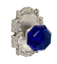 Cobalt Blue Glass Knob With Victorian Rose, Fusion 23-C8