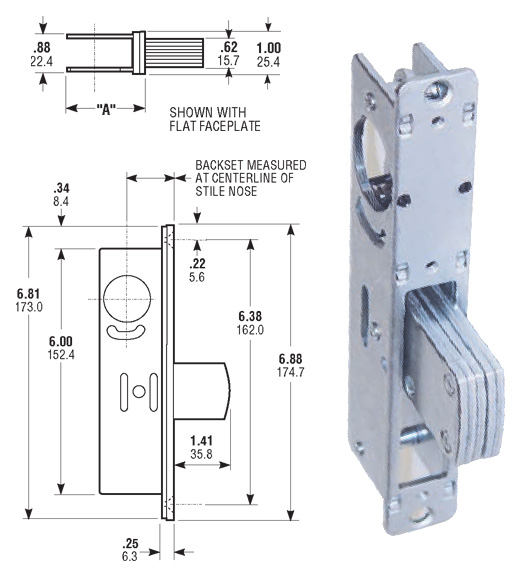 Storefront Door Mortise Lock Deadbolt Body, TH1101