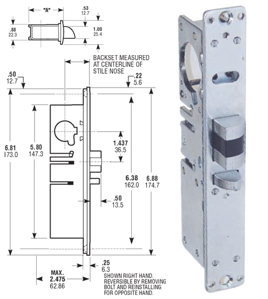 Storefront Door Mortise Lock Deadlatch Body, TH1103