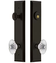 Burgundy Crystal Knob with Fifth Avenue Plate Entryset, Grandeur FAVBUR19ENTR