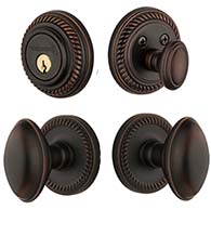 Single Cylinder Eden Prairie Knob Combo With Newport Rope Rose, Grandeur NEWEDNCOM