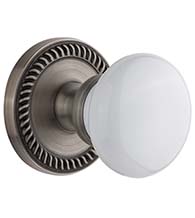 Porcelain Hyde Park Knob With Newport Rose, Grandeur NEWHYD