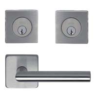 #12S Stainless Steel Entry Lever Set with Square Double Cylinder Deadbolt, Omnia 12S/D9000SACU