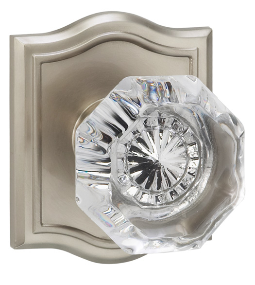 Clear Glass Knob With Arched Rose, Omnia 955AR