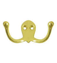 Solid Brass Double Wall Hook, Deltana WDH15
