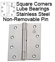 4-1/2 x 4-1/2 Stainless Steel Hinge with Lube Bearing and Non-Removable Pin, Bommer LB8002-450N-630