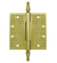 4-1/2 x 4-1/2 Ornate Brass Hinge With Finials, Pair, Deltana DSBP45