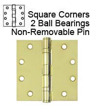 4-1/2 x 4-1/2 Polished Brass  Commercial  Hinge, 2 Ball Bearings and Non-Removable Pin