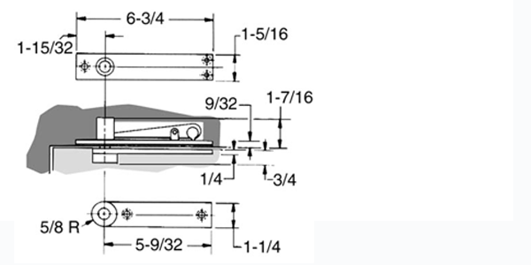 ABH 0340 Center Hung Top Pivot Hinge Size