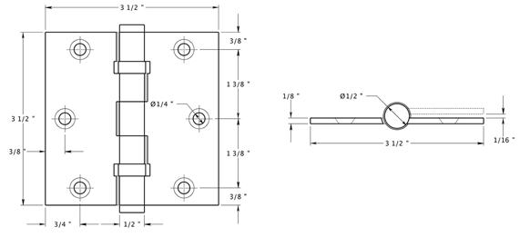 Deltana DSB35B Hinge Specifications