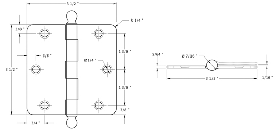 Deltana S35R4-BT Hinge Specifications