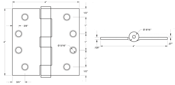 4 x 4 x Square Corners Heavy Duty Steel Hinge - Doorware.com