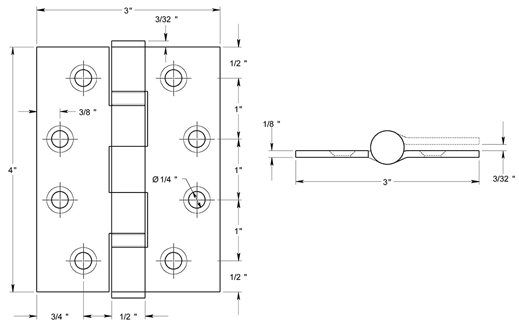 Deltana SS4030BU32D Hinge Specifications
