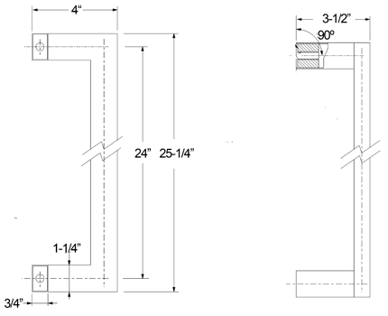24 inch Stainless Rectangular Offset Pull Size