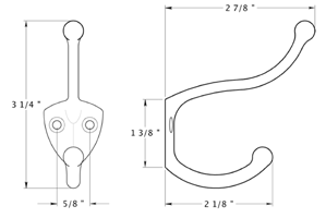 Deltana CAHH3 Coat and Hat Hook Size