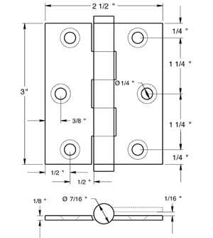3 x 2-1/2 x Square Corners Solid Brass Hinge, Pair, Deltana