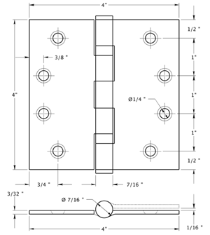 Deltana SS44BU32D-R Hinge Specifications